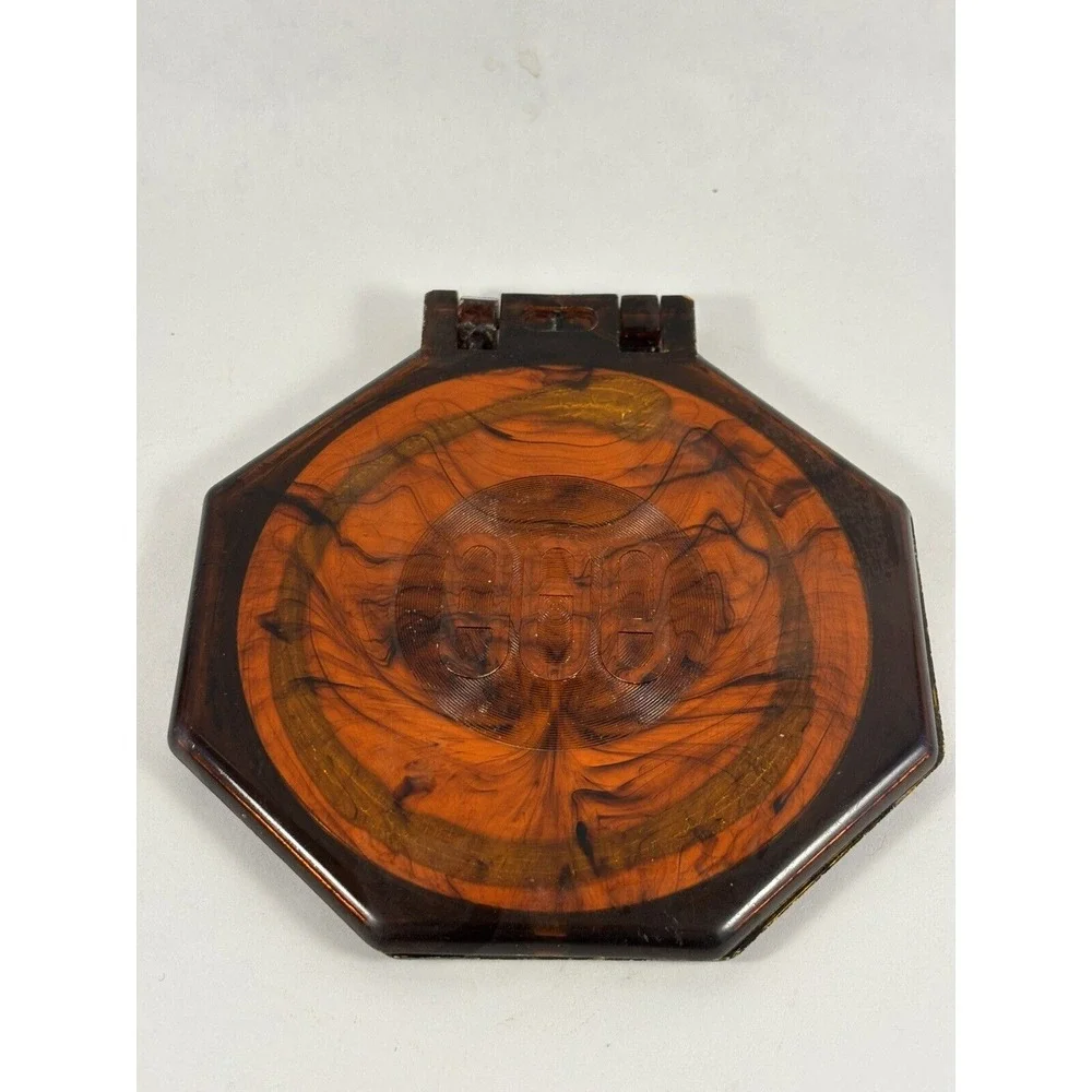 Vintage Lucite Faux TortoiseShell Double Mirror Makeup Cosmetics Compact Octagon